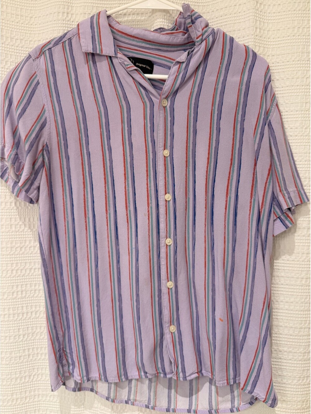 Original Use Striped Button Up Shirt, Lavender, Size S